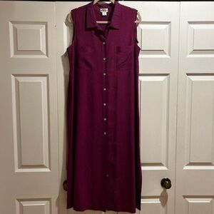 J.B.S. 100% Silk Sleeveless button up Maxi Dress in fuchsia Size 14